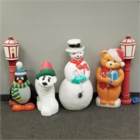 6 assorted holiday blow molds including snowman-