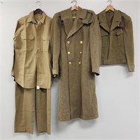 Group of military uniforms, including long coat