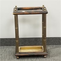 Oak umbrella stand with brass tray 23"high