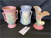 3 VTG Hull Pottery Vases Thistle & Woodland