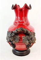 Pottery Vase with Handles Red and Brown