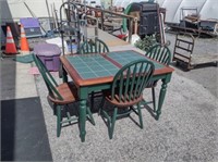 Tile Topped Built in Folding Leaf Table & 4 Chairs