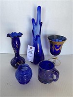 VTG Cobalt Blue Glass Vases & Drink Ware