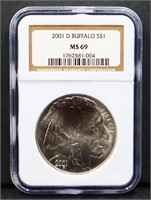 Graded 2001D $1 buffalo silver commerative coin