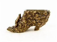 Brass Boot With Frog Matchstick Holder