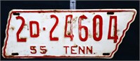 Vintage 1955 Tennesse State Shape License Plate