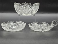 3- Cut Glass: 8in Bowl, Nappy Bowl, Candy Dish