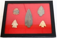 Lot of 5 Vintage Arrowheads in Showcase