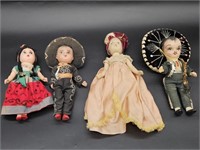 4- Vintage Mexican 9-10.5in Cultural Dolls