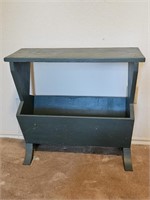 Painted Gray Wooden Side Table w/ Magazine Rack