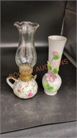 Vintage lefton oil lamp and vase