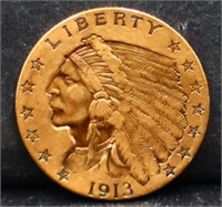 1913 Indian Head 2.50 Gold Coin