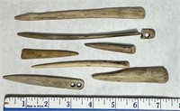(7) bone pieces - awls, needles, largest is