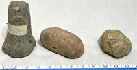 Bell pestle & (2) hammer stones
