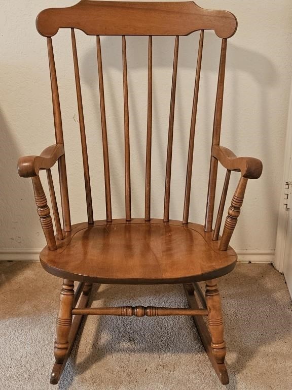 Vintage Large Maple Spindle Back Rocking Chair