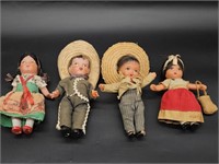 4- Vintage 8in Mexican Cultural Dolls