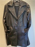 Winlit Black Leather Full Length Coat, Size XL