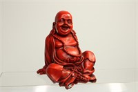 Asian Cinnabar Color Sitting Buddha