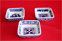 Lot of 3 Blue and White Porcelain Containers
