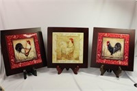 Lot of 3 Decorative Rooster Tiles