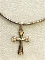 18 kt. Gold and Silver Ladies Cross and Necklace