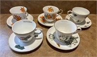 Lot of provincial tea cups and saucers