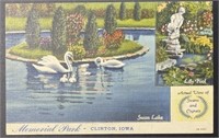 Vintage Clinton Iowa Swan Lake PPC