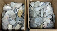 (2) Boxes quartzite pieces, hammer stones
