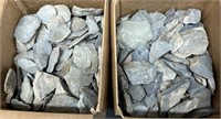 (2) Boxes quartzite pieces, hammer stones