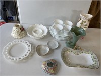 Lot Of White Glassware, dishes vase etc