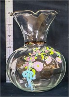 Fenton 6 Inch Vase w/ Pink Flowers