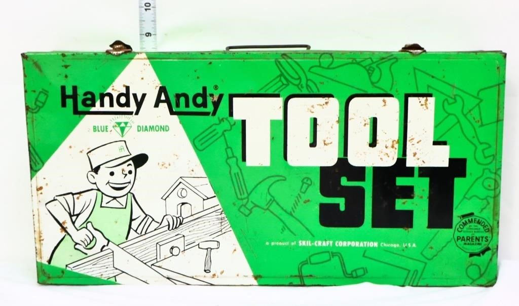 Vintage Handy Andy Tool Box W/ Contents