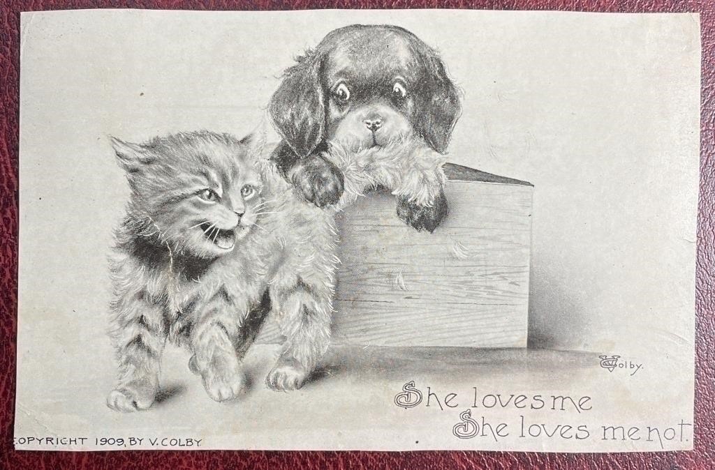 Antique Postmarked She Loves Me Not PPC Postcard