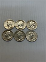 6  Washington Silver Quarters
