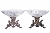 PAIR OF CUT GLASS AND SILVERPLATE CENTREPIECES