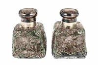 TWO ENGLISH SILVER ON GLASS LARGE VANITY BOTTLES