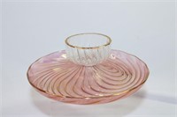 Pink Foliated Glass Candle Holder