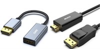 NEW 2PK Displayport To HDMI Adapter & HDMI Cable