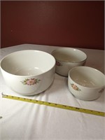 Set Of 3 Hall Rose White Bowls 6" to 9"