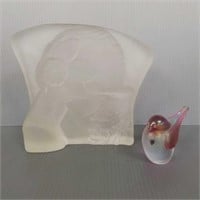2 pieces art glass including Zellique studio bird