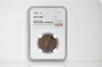 1838 Coronet Head Large Cent AU55 BN
