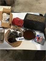 SMALL TRUNK, FAUCET, DISHES,TRAYS