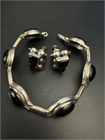 Sterling onyx bracelet and earrings