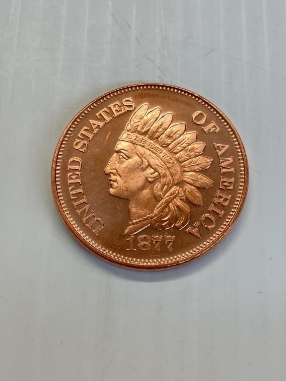 1877 Indian Cent 1oz Copper Round