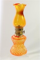 Vintage Small Amber Glass Oil Lamp