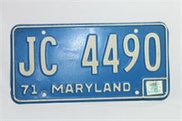 1971 Maryland License Plate