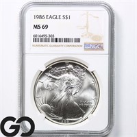 1986 American Silver Eagle, 1oz Silver, NGC MS69