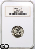1943-S Jefferson Silver Nickel, NGC MS67 Guide: 70