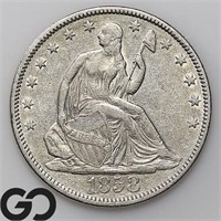 1858 Seated Liberty Half Dollar, AU+ Bid: 280