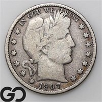 1907-O Barber Half Dollar, VG+ Bid: 34